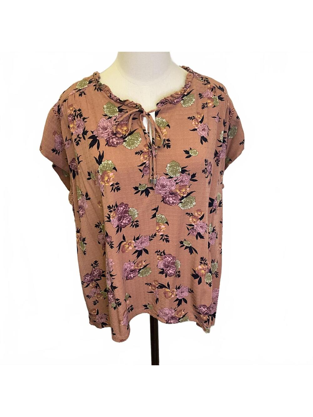 Buffalo David Bitton Women's Size 2XL XXL Pink Floral Print Blouse Top
